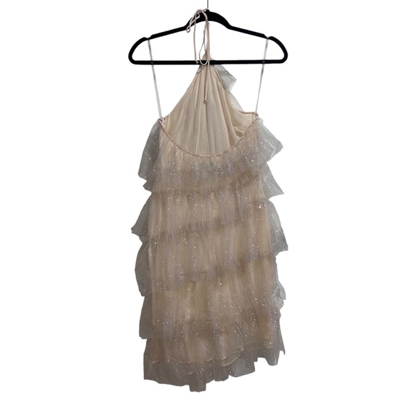 NEW NWOT The Bar Kai Tiered Tulle Halter Midi Dress In Sparkle Nude - Picture 9 of 13